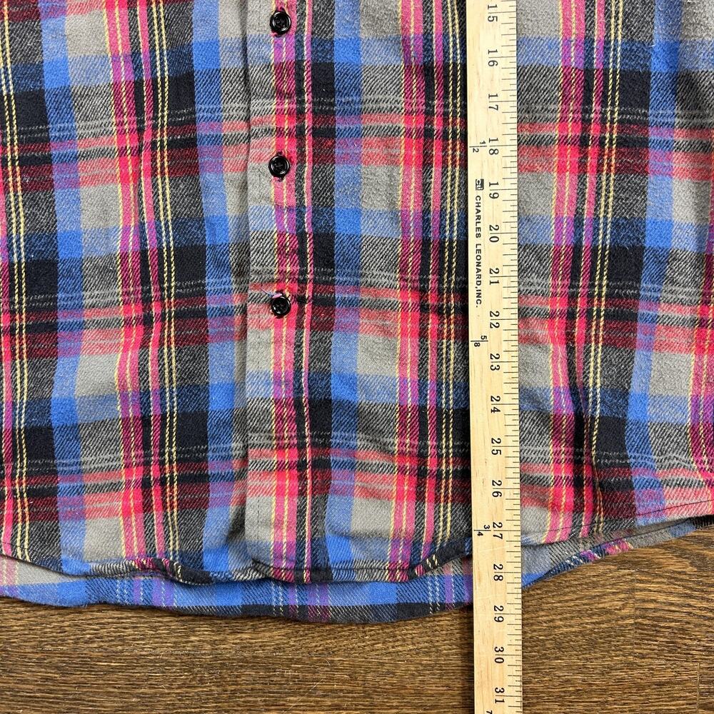 Vintage OshKosh B'Gosh Mens Large Plaid Flannel Button Down Shirt Blue Red Grey - Picture 10 of 11